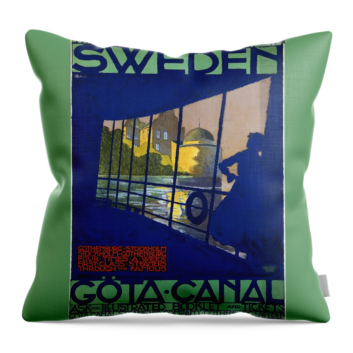 Gota Canal Throw Pillow featuring the photograph The Most Picturesque Trip in Sweden - Gota Canal - Retro travel Poster - Vintage Poster by Studio Grafiikka