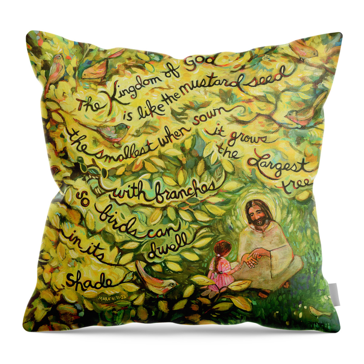 Jen Norton Throw Pillow featuring the painting The Mustard Seed by Jen Norton