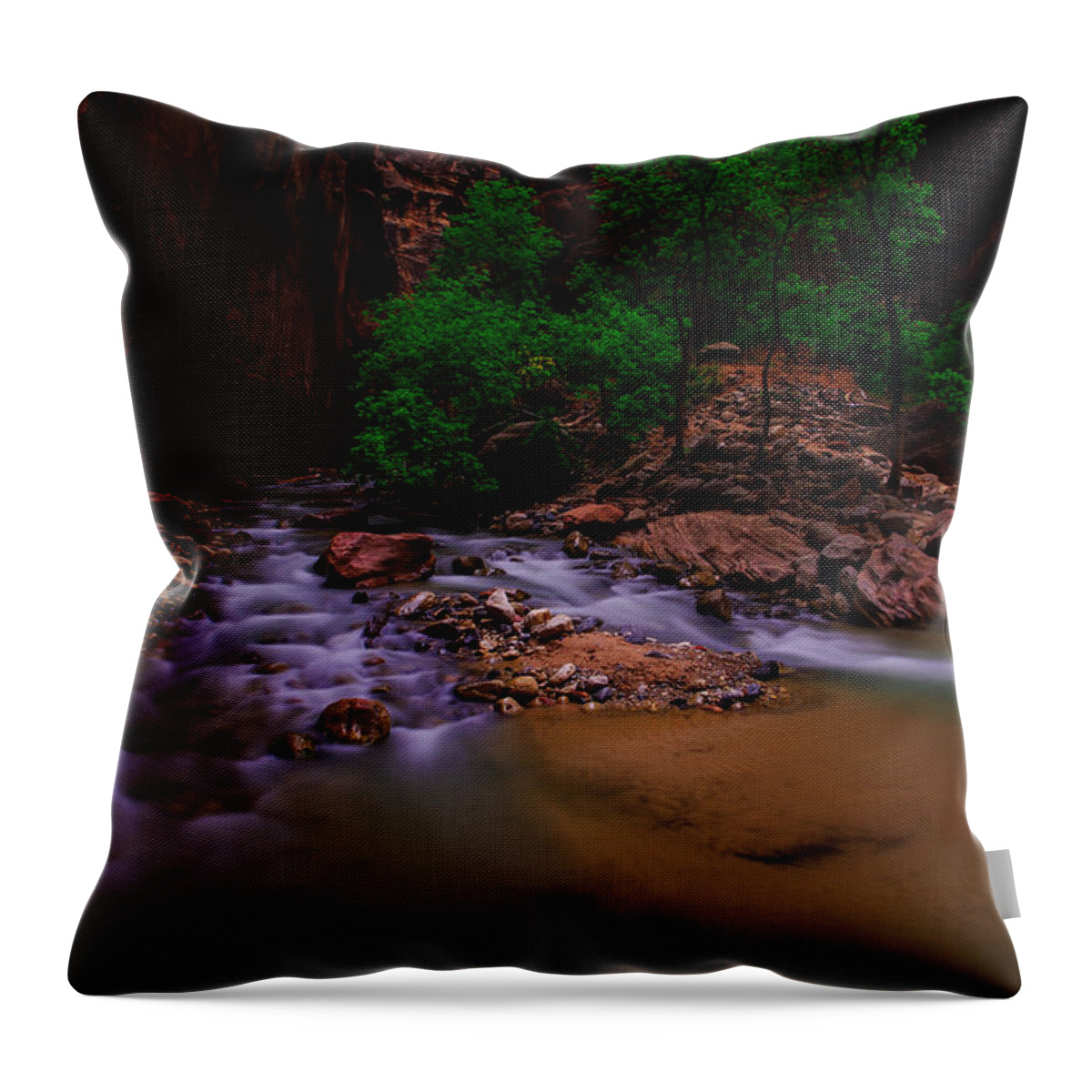 Adventure Throw Pillow featuring the photograph The Narrows waterfall Zion National Park by Scott McGuire