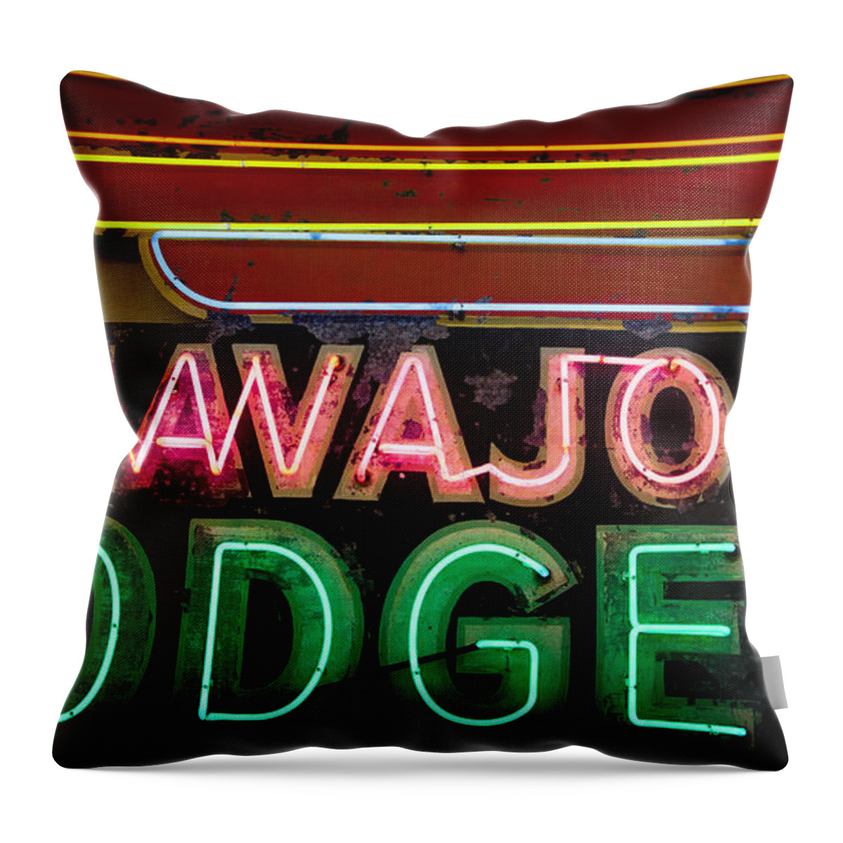 Old Signs Throw Pillow featuring the photograph The Navajo Lodge Sign in Prescott Arizona by David Patterson