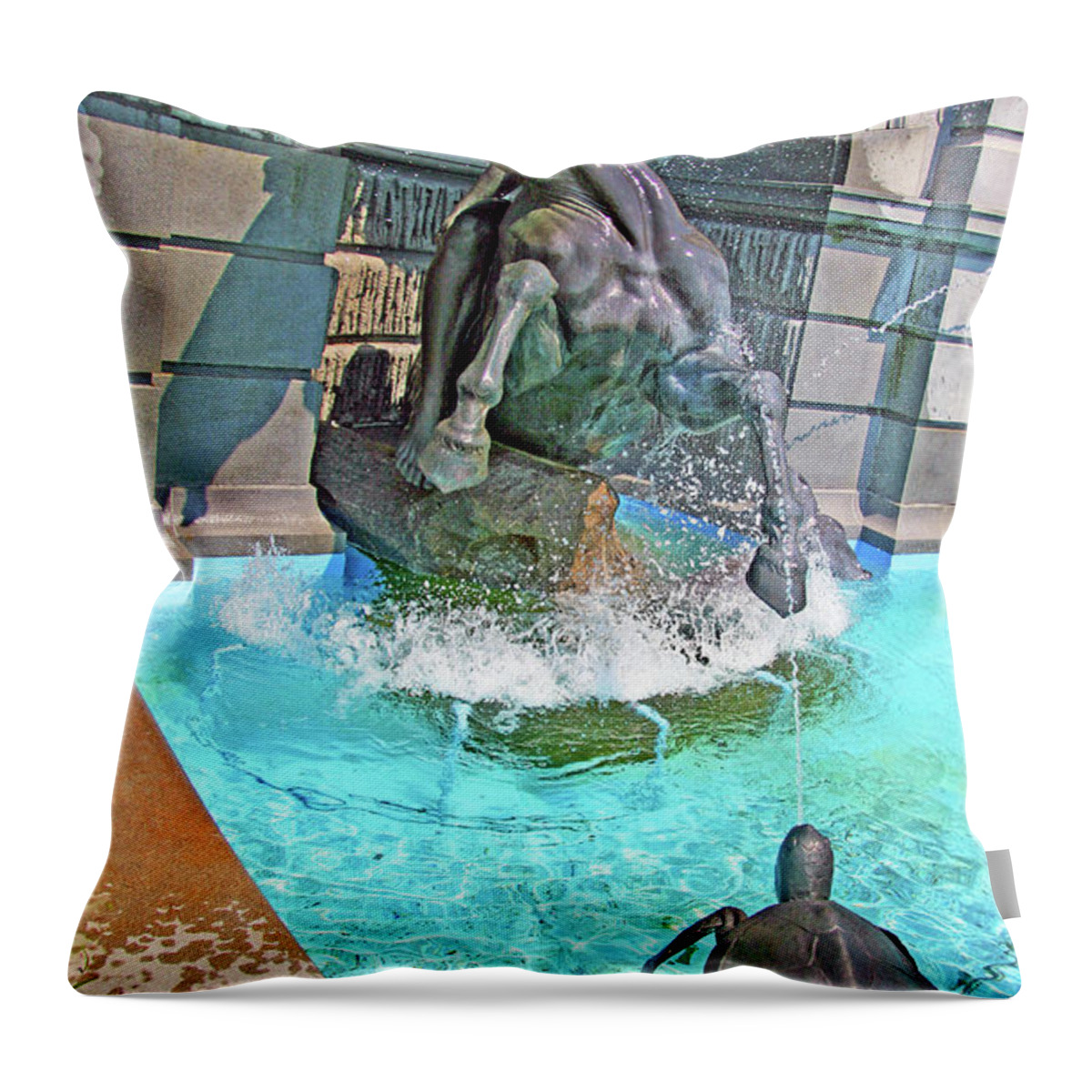 Neptune Throw Pillow featuring the photograph The Neptune Fountain At The Library Of Congress - North Nymph by Cora Wandel