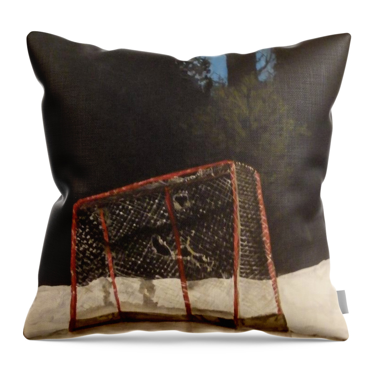 Hockey Net Throw Pillow featuring the painting The net. by Betty-Anne McDonald