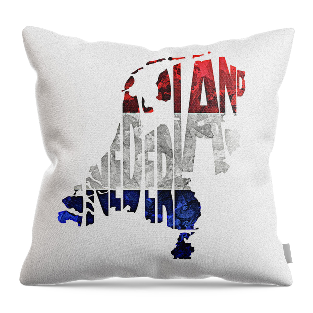 The Netherlands Throw Pillow featuring the digital art The Netherlands Typographic Map Flag by Inspirowl Design