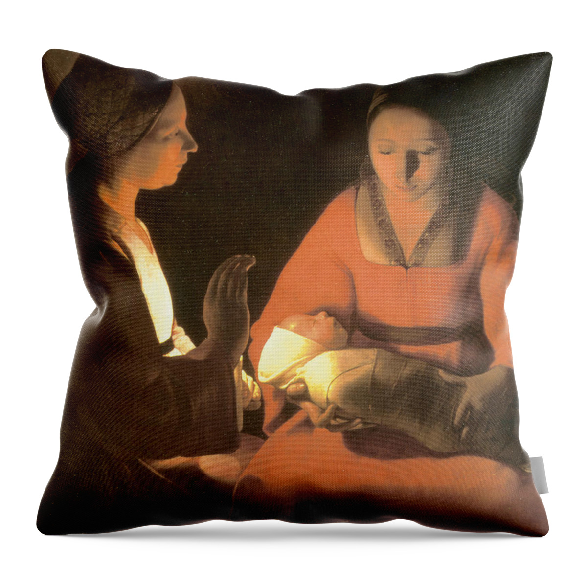 The New Born Child Throw Pillow featuring the painting The New Born Child, c. 1645 by George De La Tour