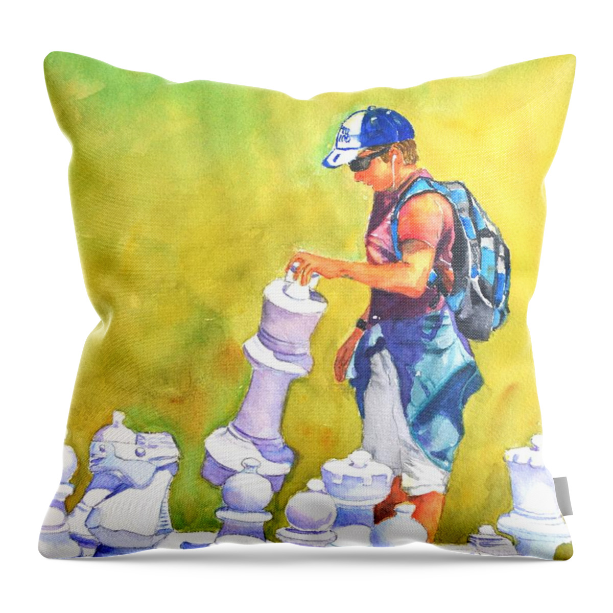 Boy Throw Pillow featuring the painting The next move #2 by Betty M M Wong