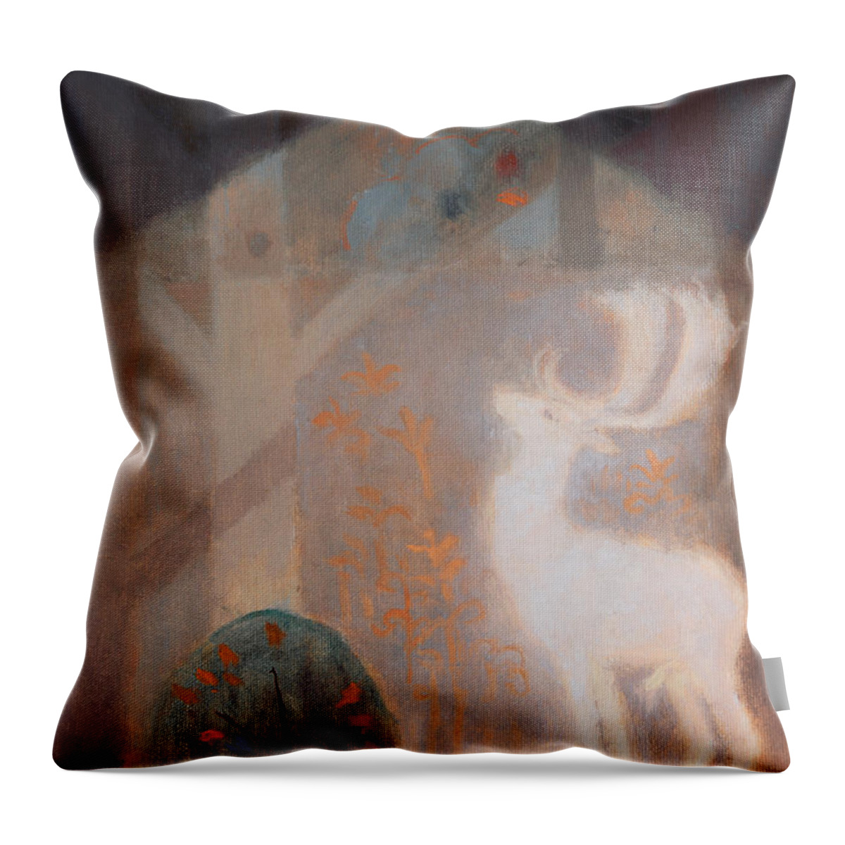 Deer Throw Pillow featuring the painting The Night of the White Fallow Deer by Attila Meszlenyi