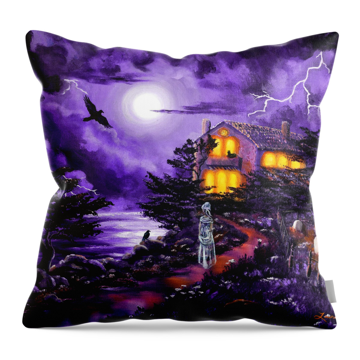 Dark Art Throw Pillow featuring the painting The Night's Plutonian Shore by Laura Iverson
