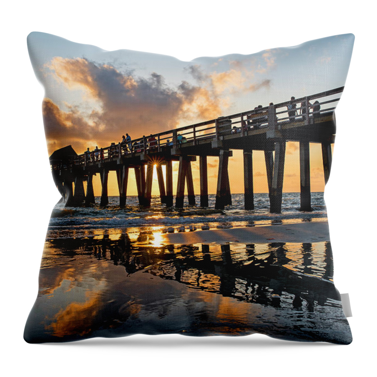 Naples Throw Pillow featuring the photograph Naples pier at sunset Naples Florida Ripples by Toby McGuire