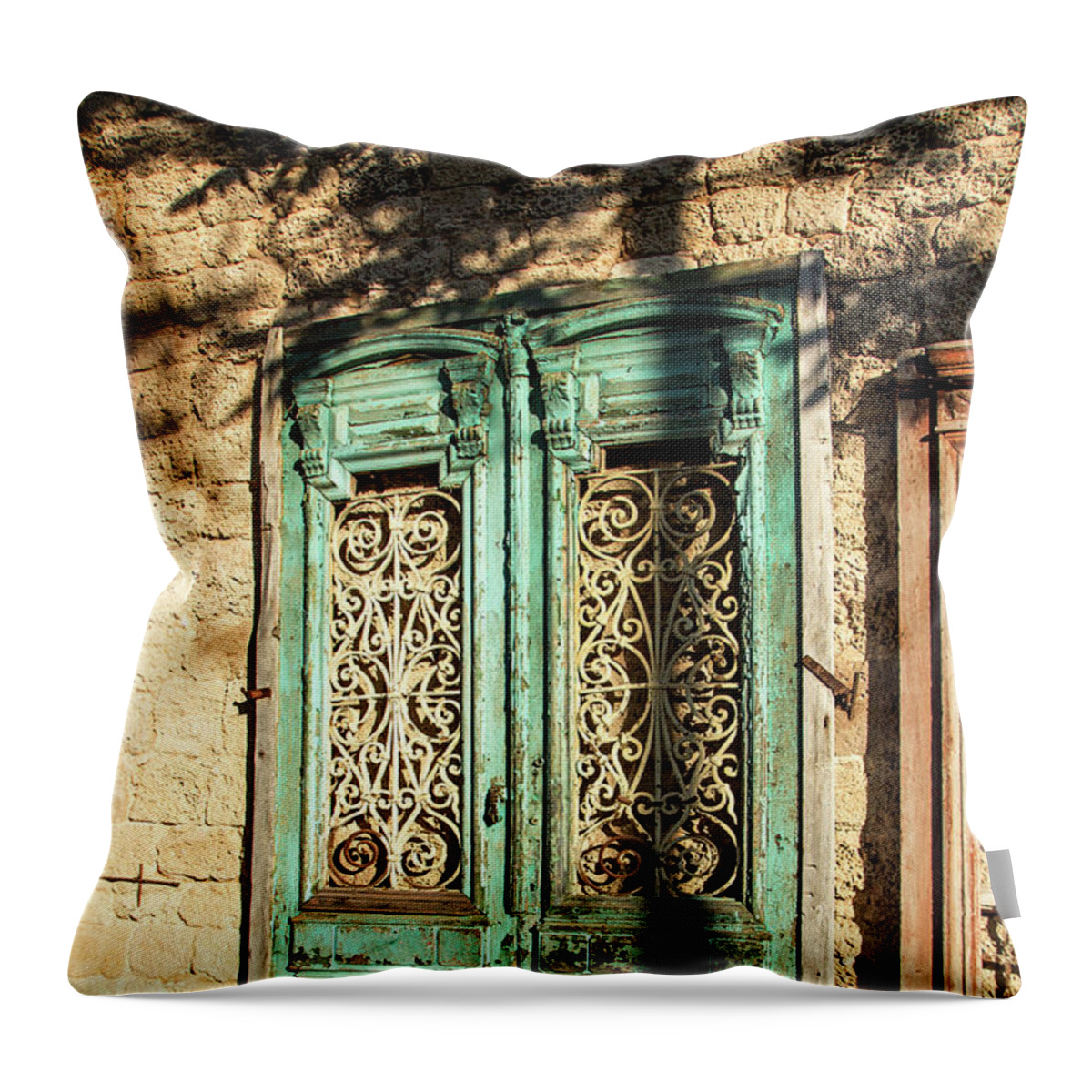 Old Throw Pillow featuring the photograph The old green door by Adriana Zoon