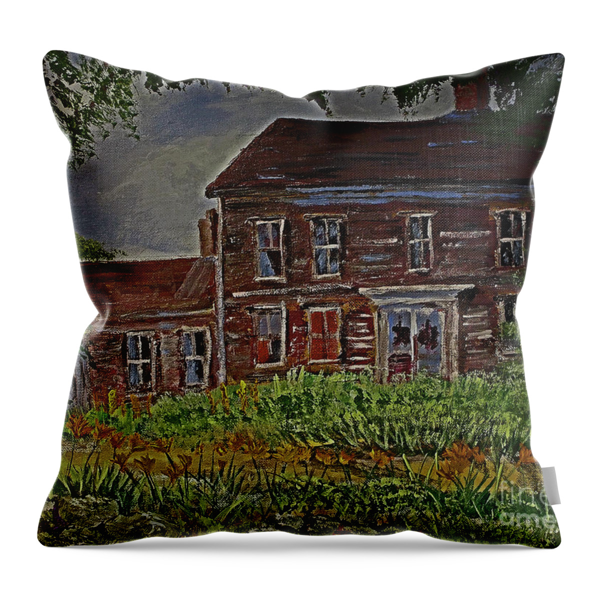 #westkennebunk Throw Pillow featuring the painting The Old Homestead by Francois Lamothe