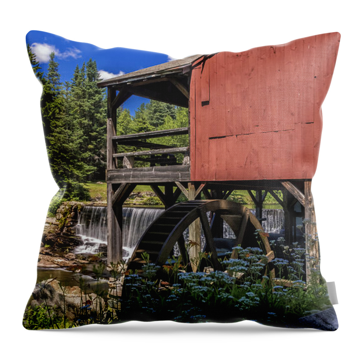 grist Mill Throw Pillow featuring the photograph The Old Mill Museum. by New England Photography