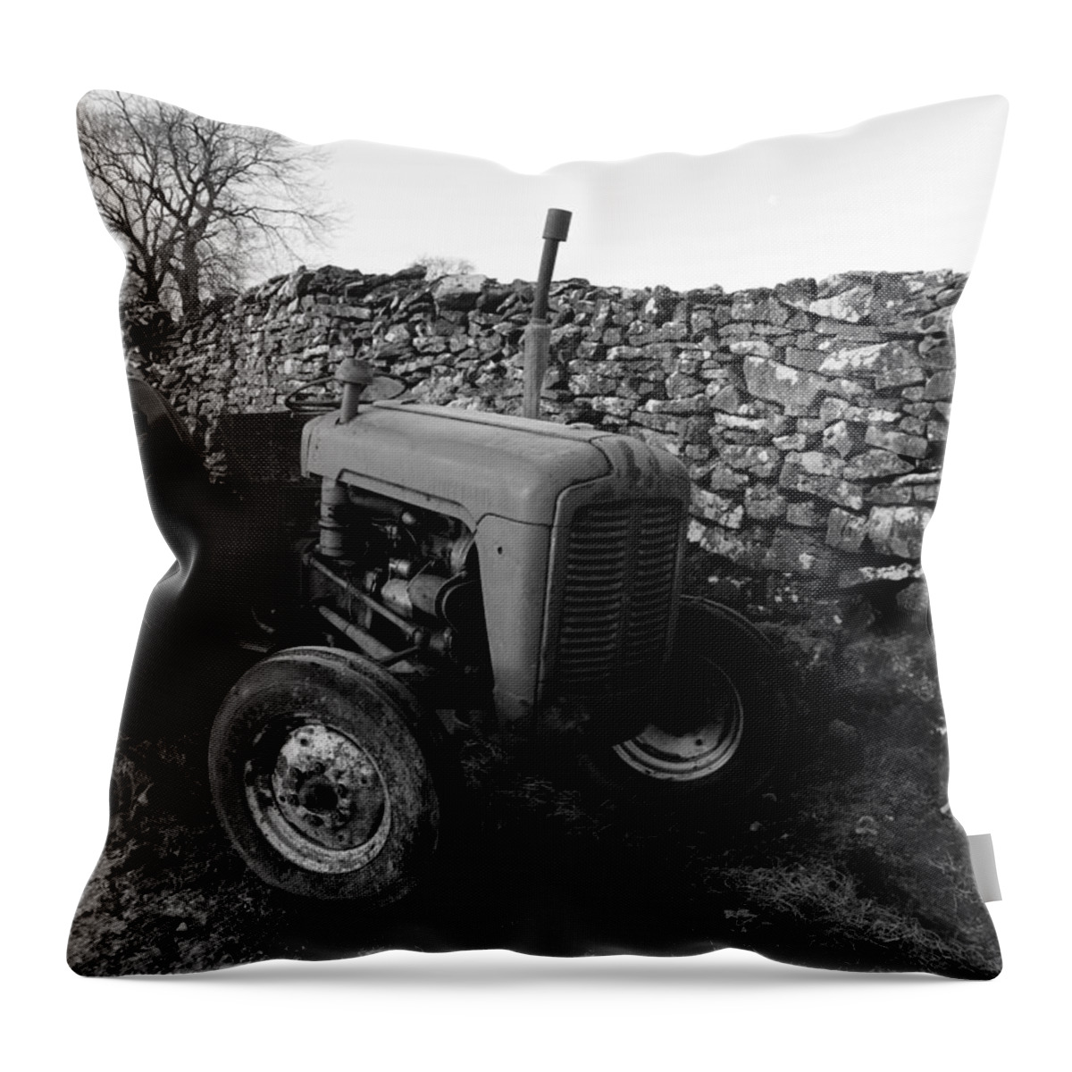 Old Throw Pillow featuring the photograph The Old Tractor black and white by Lukasz Ryszka