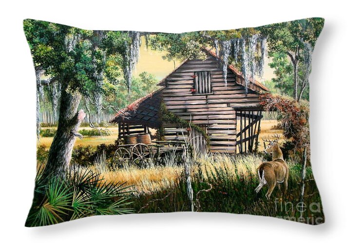 Florida Throw Pillow featuring the painting Old FloridaTurpentine Barn-A Florida Memory by Daniel Butler