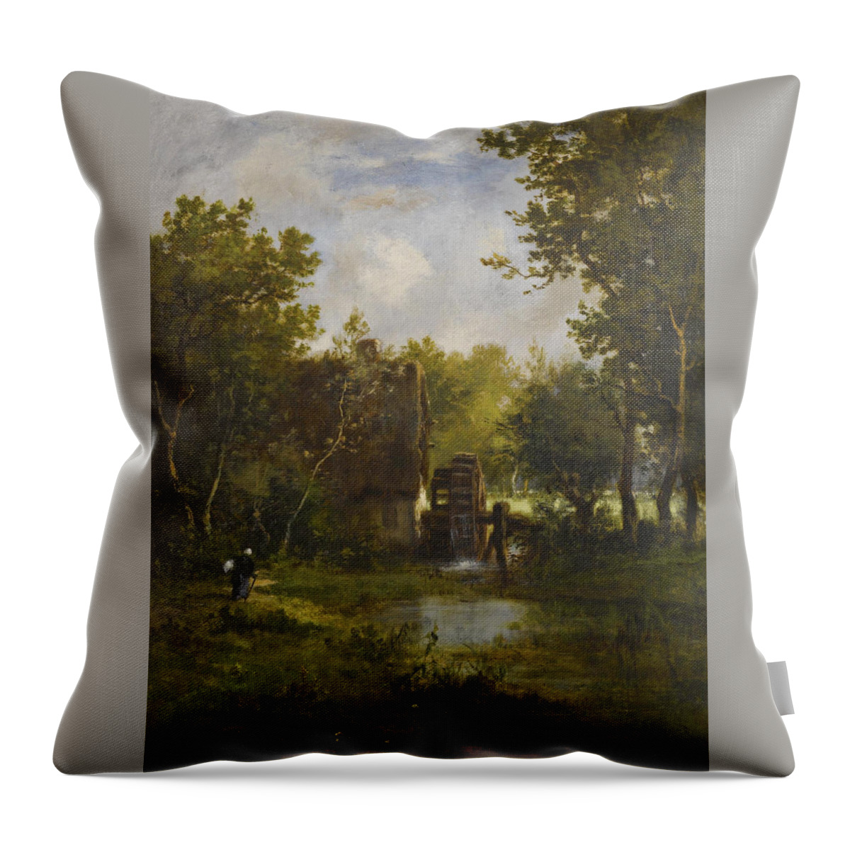 Leon Richet Throw Pillow featuring the painting The Old Water Mill by Leon Richet