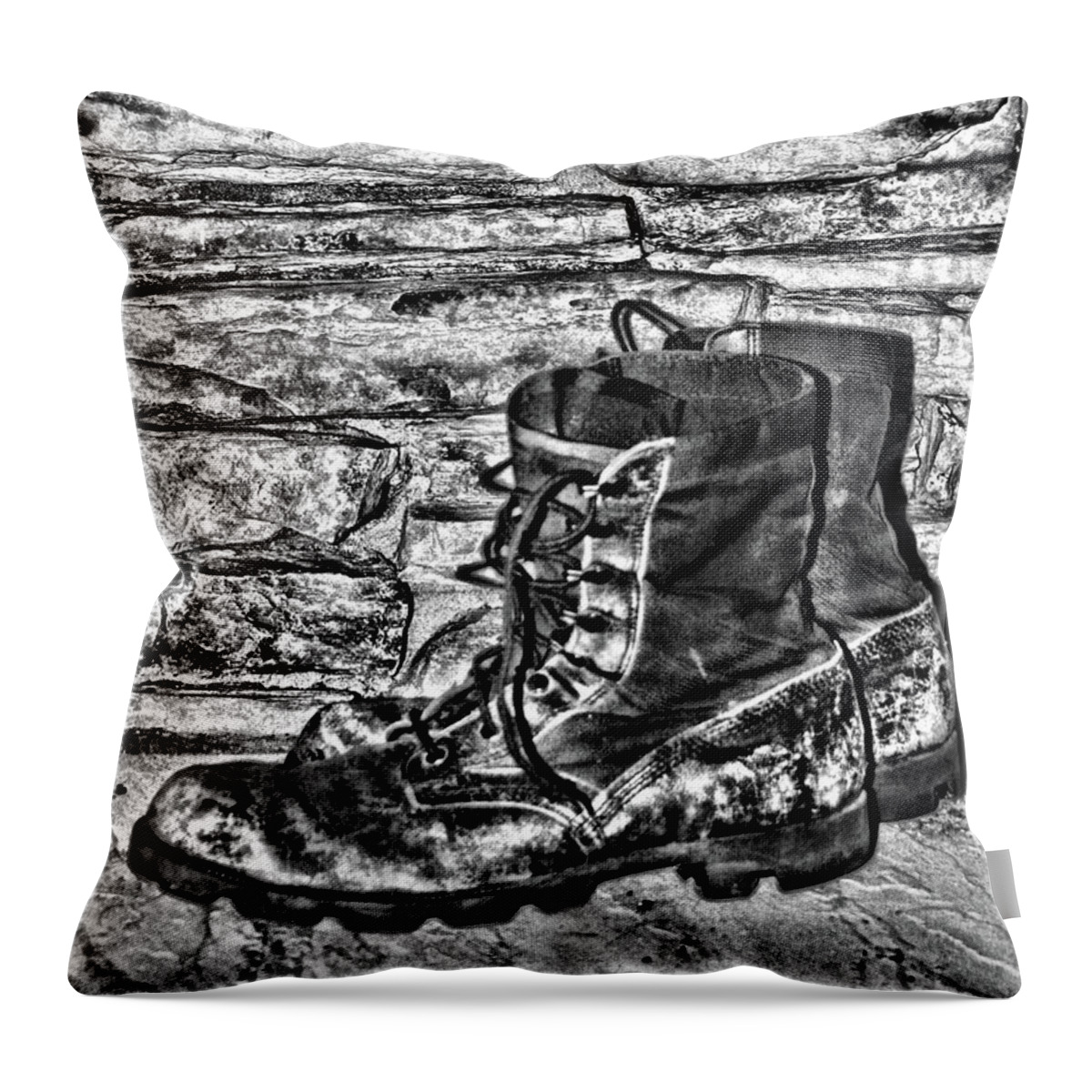 Bricks Throw Pillow featuring the photograph The Old Work Boots by Cathy Harper