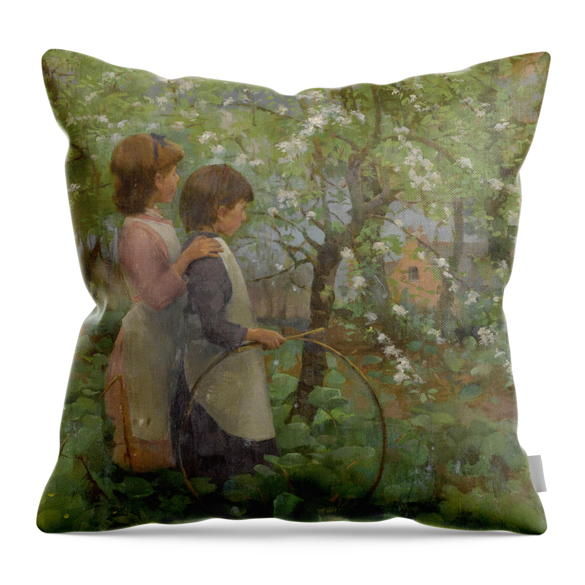 19th Century Art Throw Pillow featuring the painting The Orchard by Elizabeth Forbes