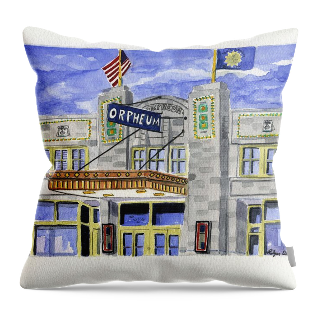 Plein Air Throw Pillow featuring the painting The Orpheum by Rodger Ellingson