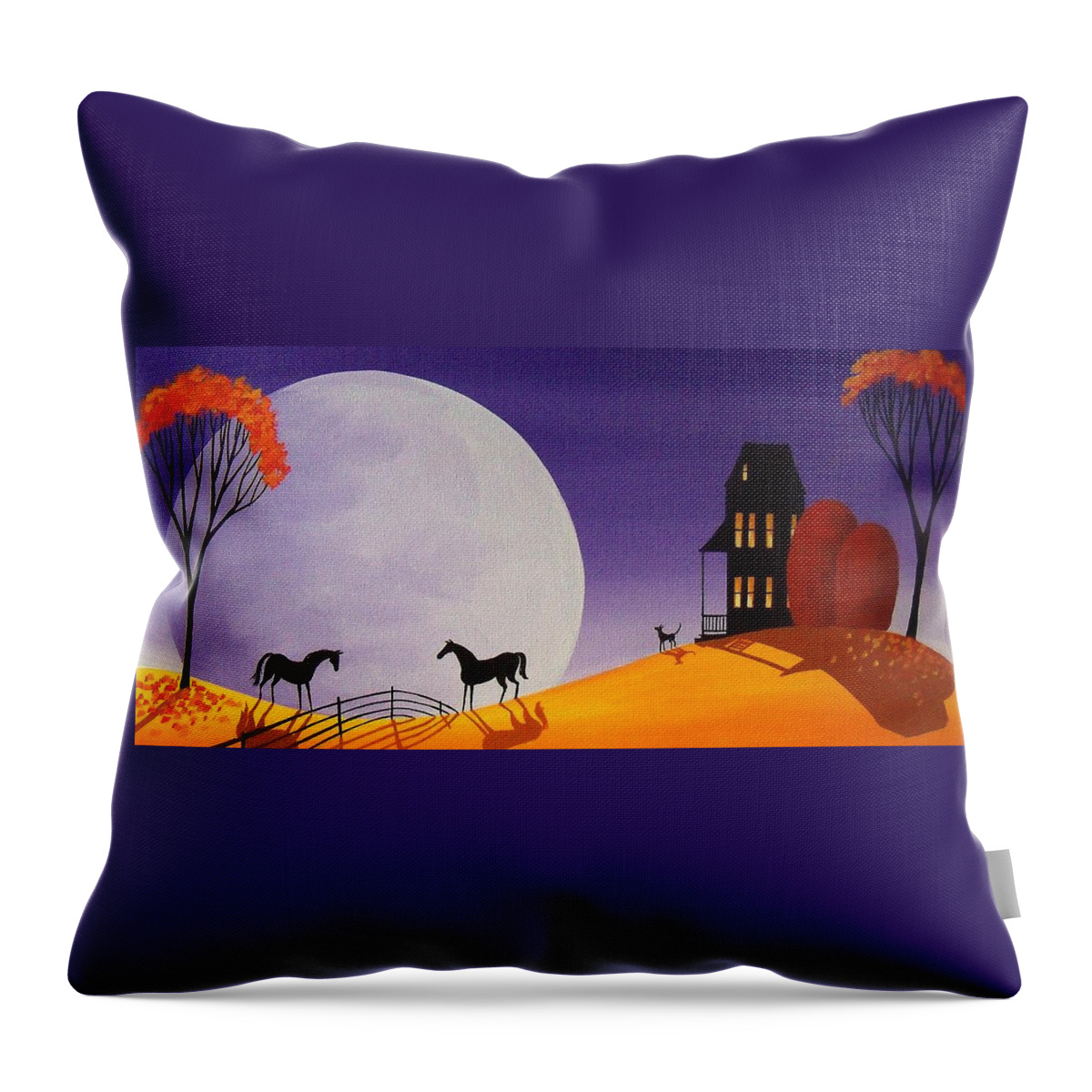 Folk Art Throw Pillow featuring the painting The Other Side - moon country landscape by Debbie Criswell