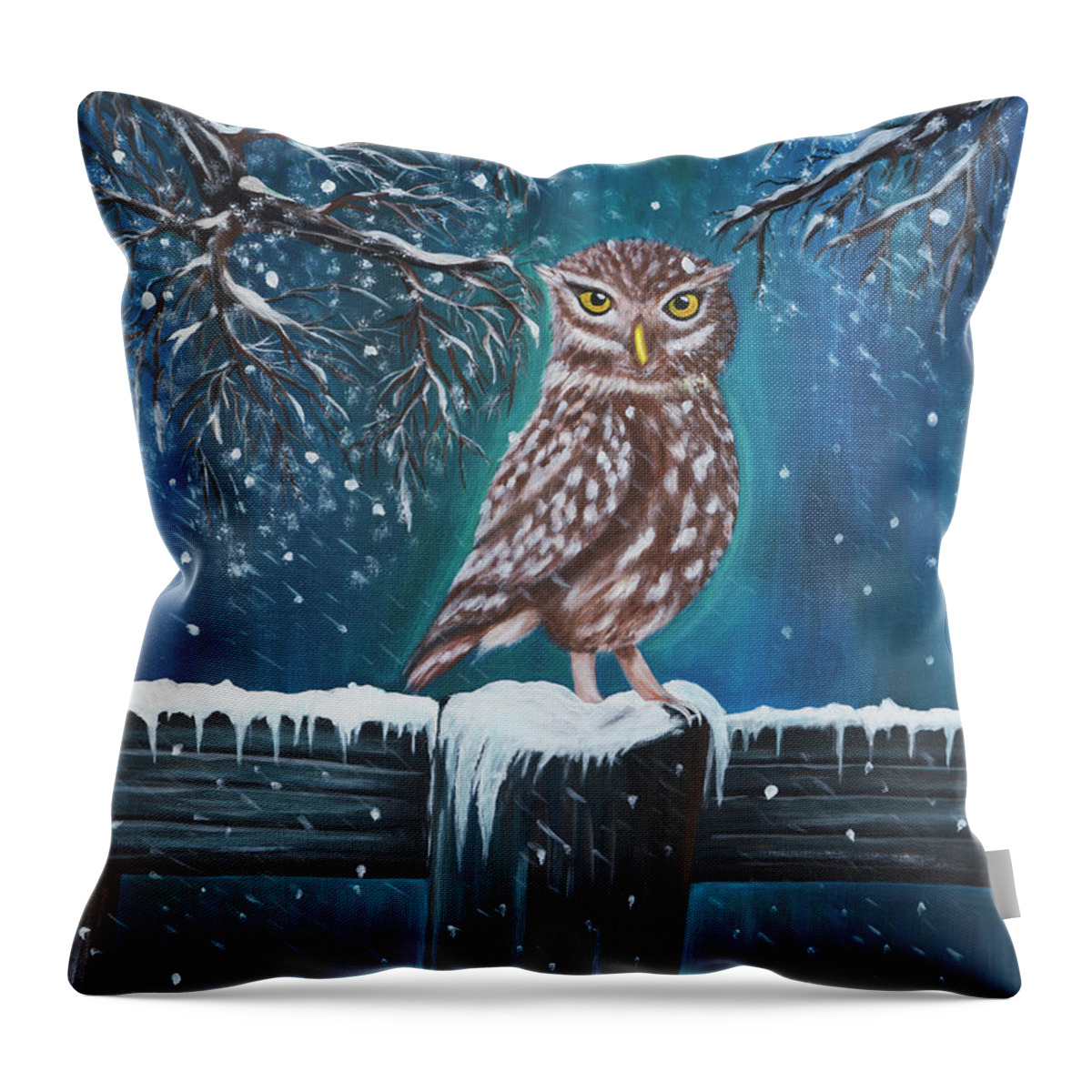 Owl Throw Pillow featuring the painting The Owl by Nicole Paquette