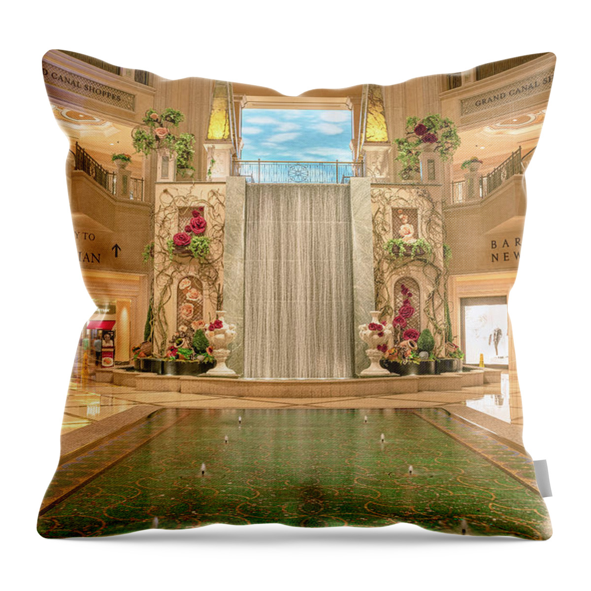 The Palazzo Throw Pillow featuring the photograph The Palazzo Interior Waterfall by Aloha Art
