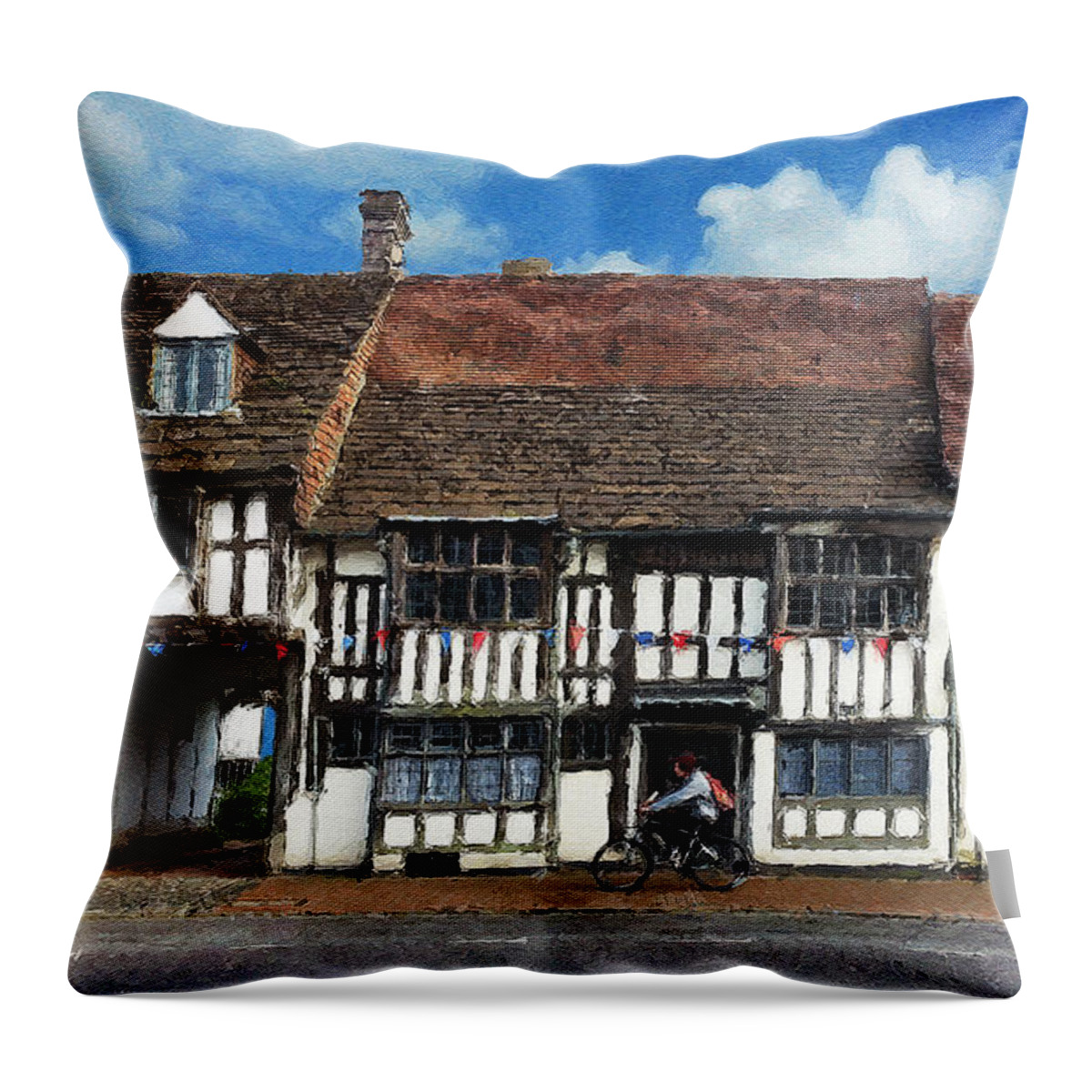 East Grinstead Throw Pillow featuring the digital art The Paperboy by Julian Perry
