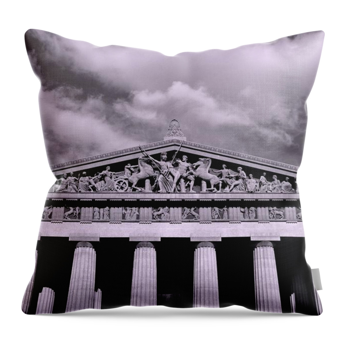 The Parthenon In Nashville Tennessee Black And White Throw Pillow featuring the photograph The Parthenon In Nashville Tennessee Black And White by Lisa Wooten