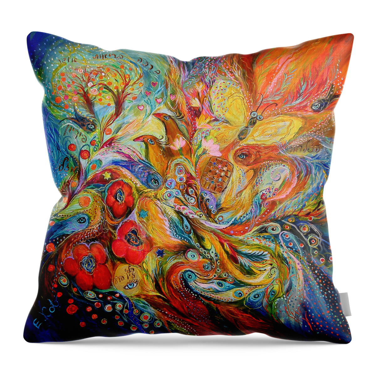Original Throw Pillow featuring the painting The Passion of Ultramarine by Elena Kotliarker