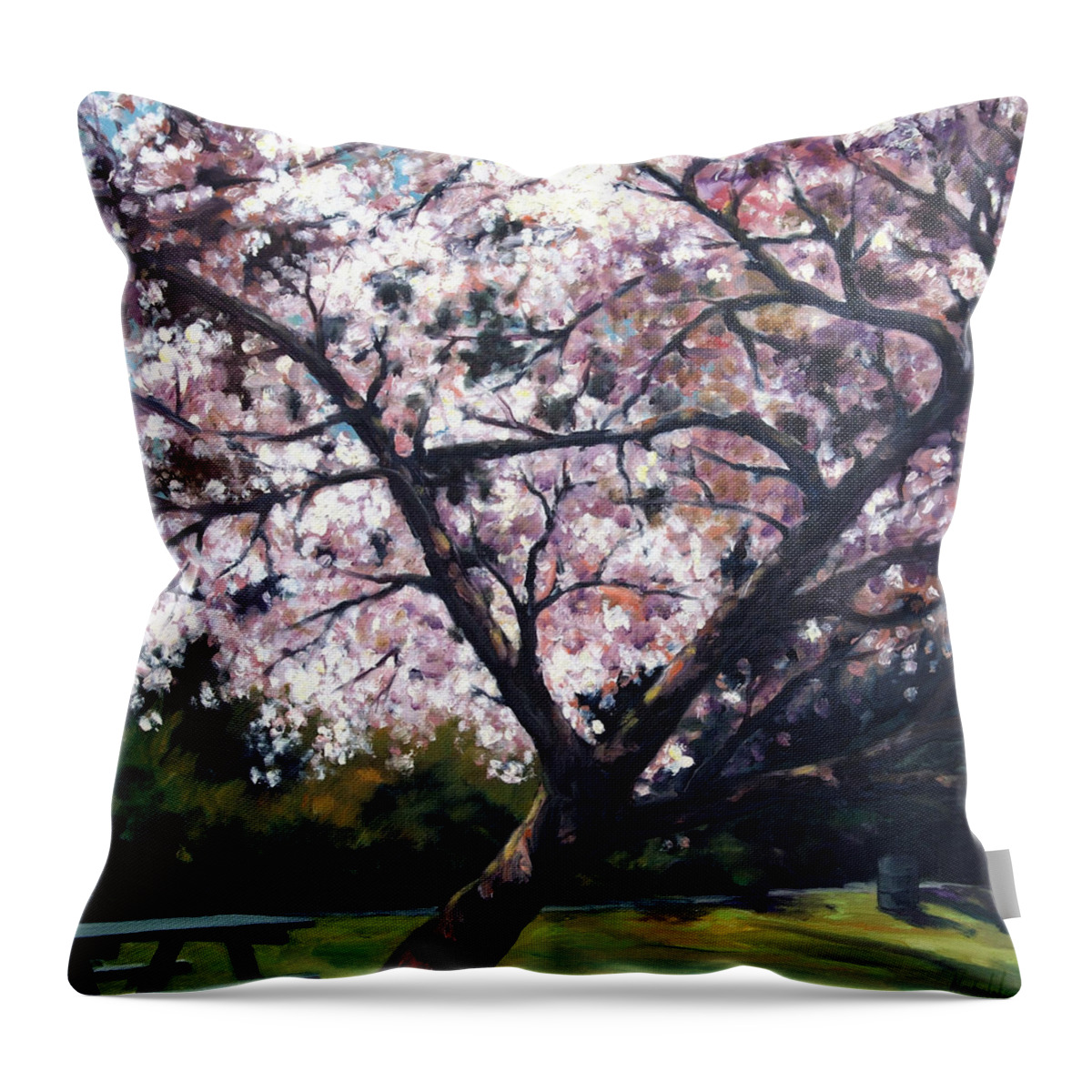 Spring Throw Pillow featuring the painting The picnic table by Rick Nederlof