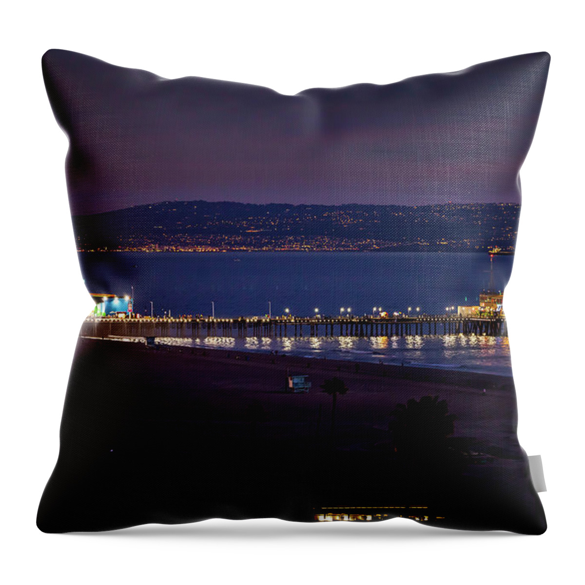  Santa Monica Pier At Night Throw Pillow featuring the photograph The Pier After Dark - 3 by Gene Parks