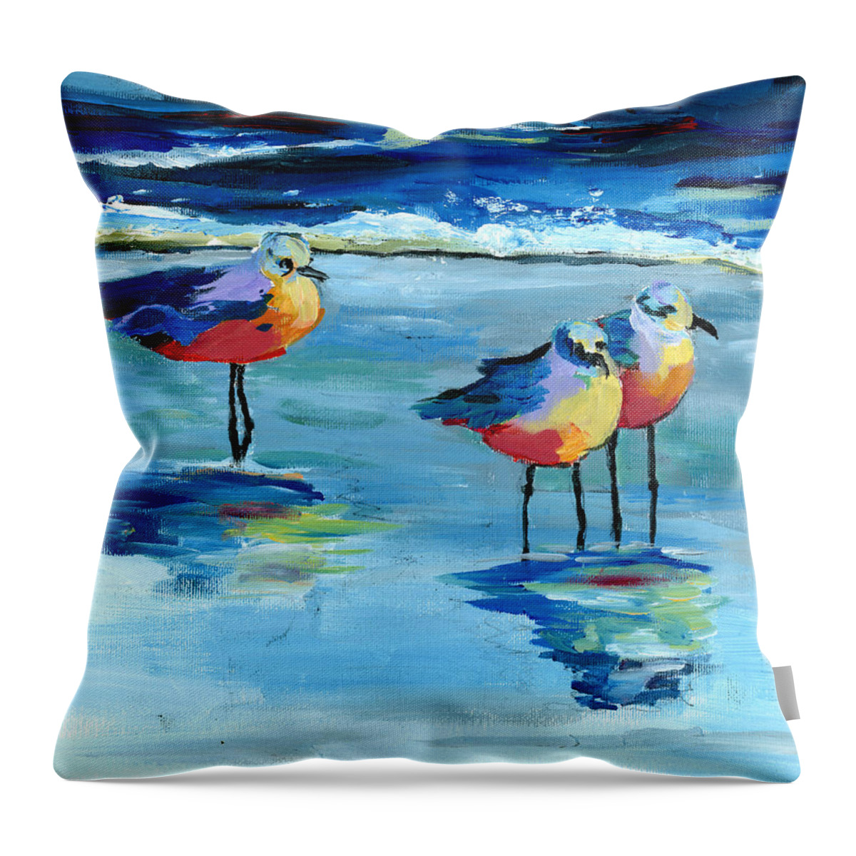 Beach Throw Pillow featuring the painting The Pipers by Debbie Brown