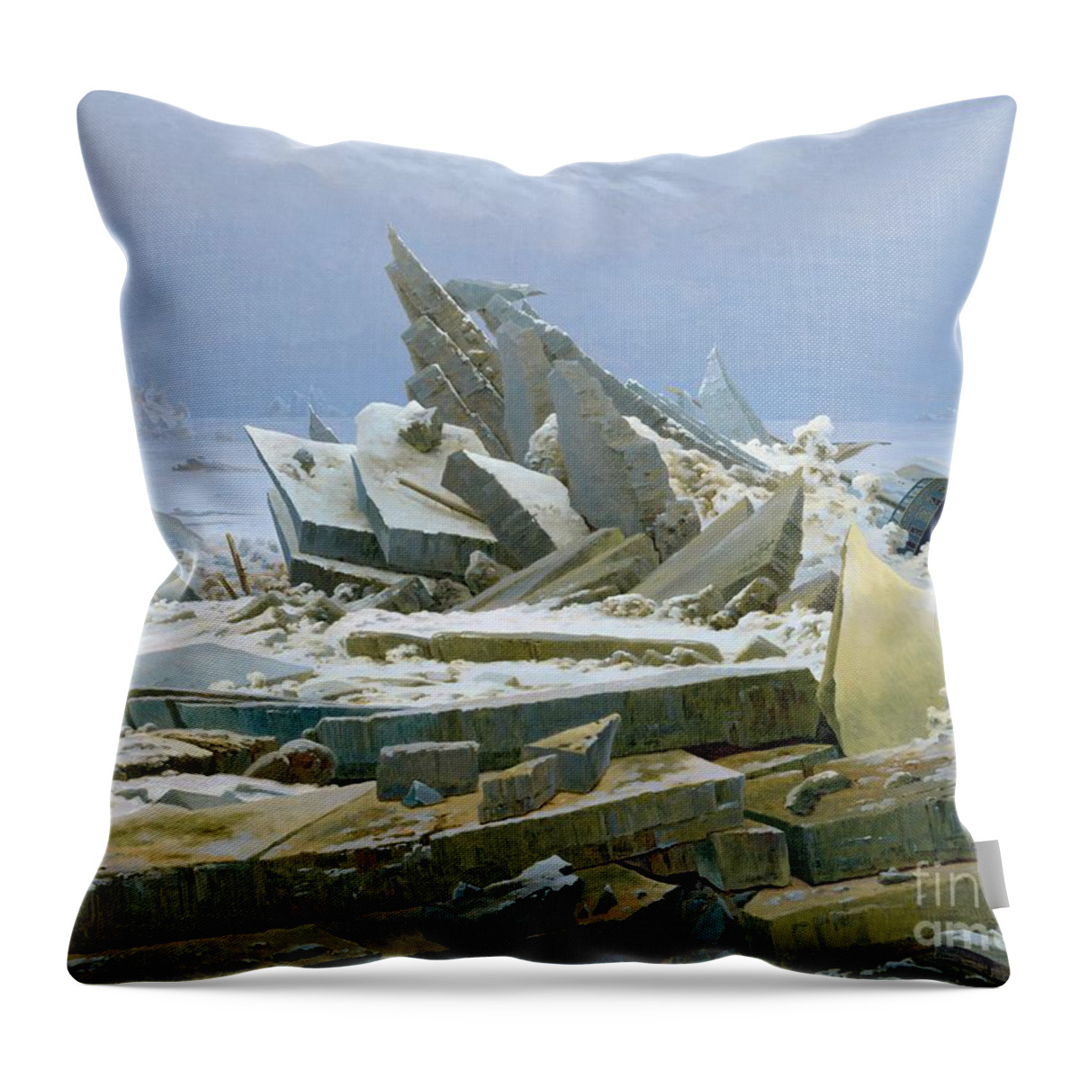 The Throw Pillow featuring the painting The Polar Sea by Caspar David Friedrich