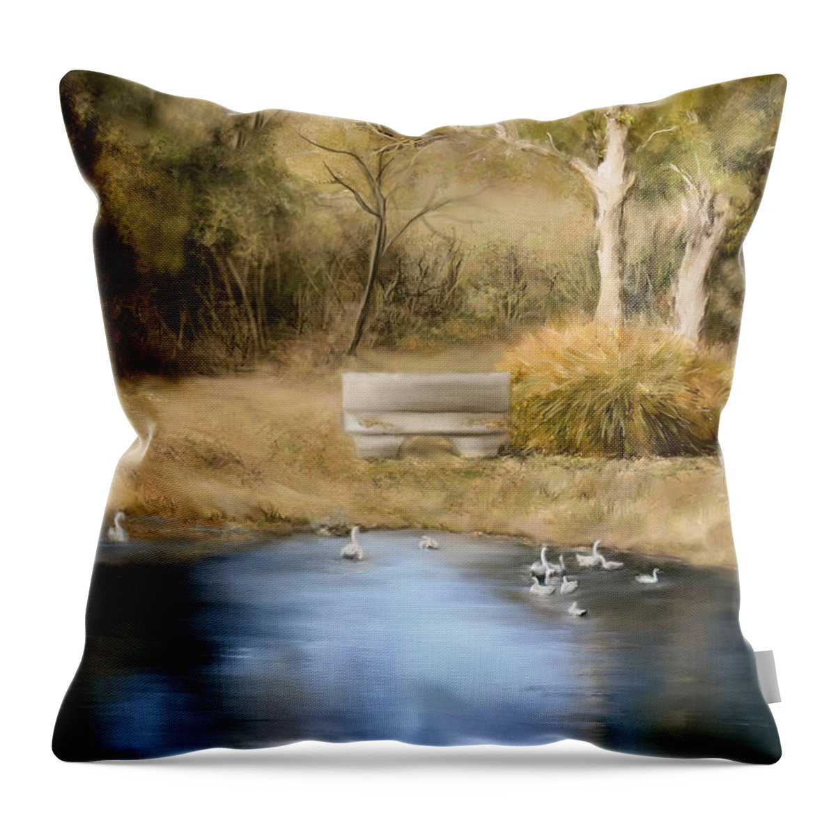 Ducks Throw Pillow featuring the painting The pond by Bonnie Willis