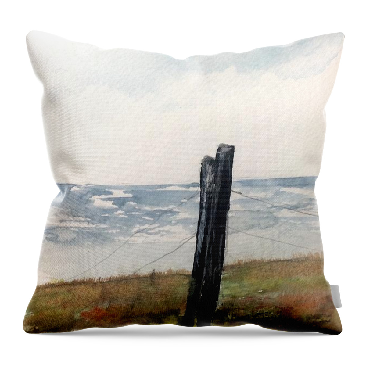 Watercolour Landscape Painting Throw Pillow featuring the painting The Post by Desmond Raymond