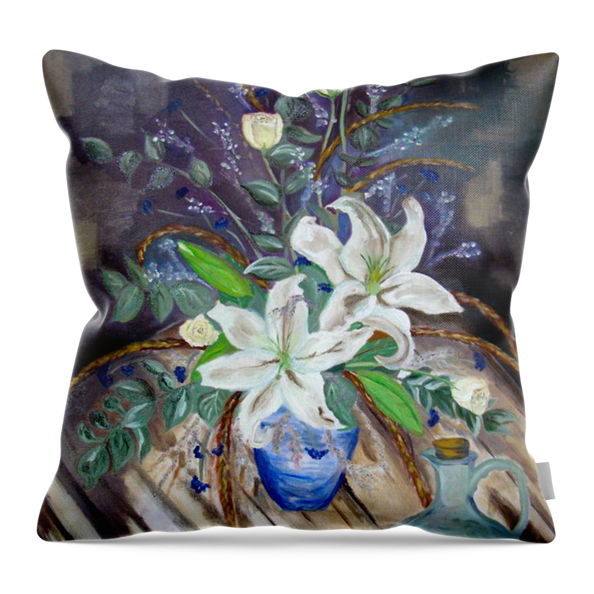 Lilies Throw Pillow featuring the painting The power of Flowers by Sunel De Lange