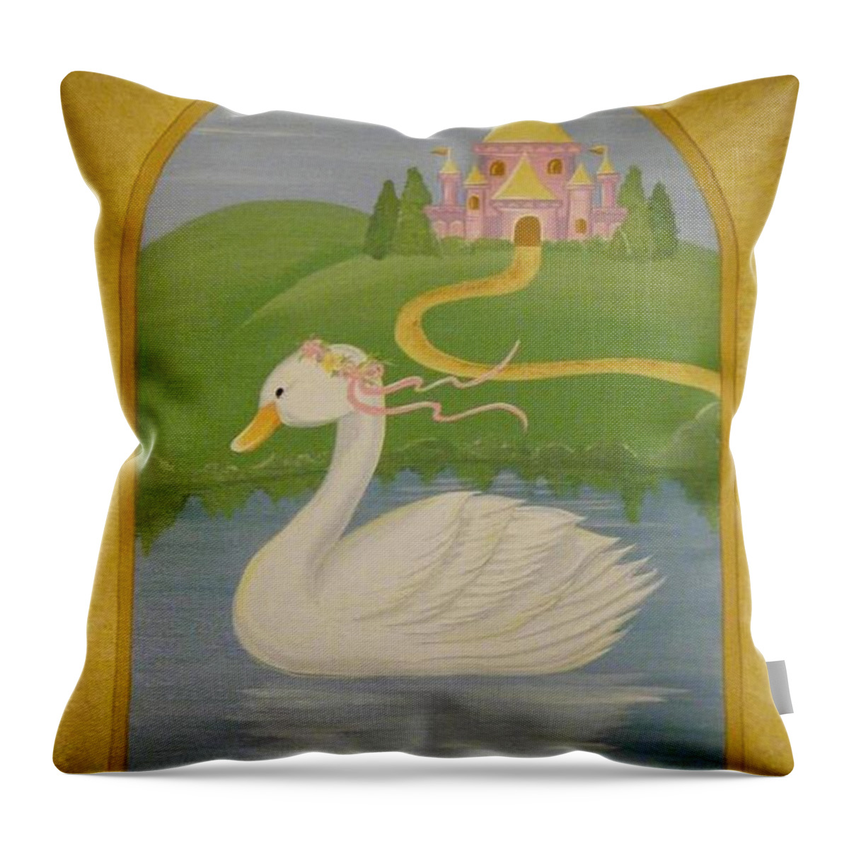 Swan Throw Pillow featuring the painting The Princess Swan by Valerie Carpenter
