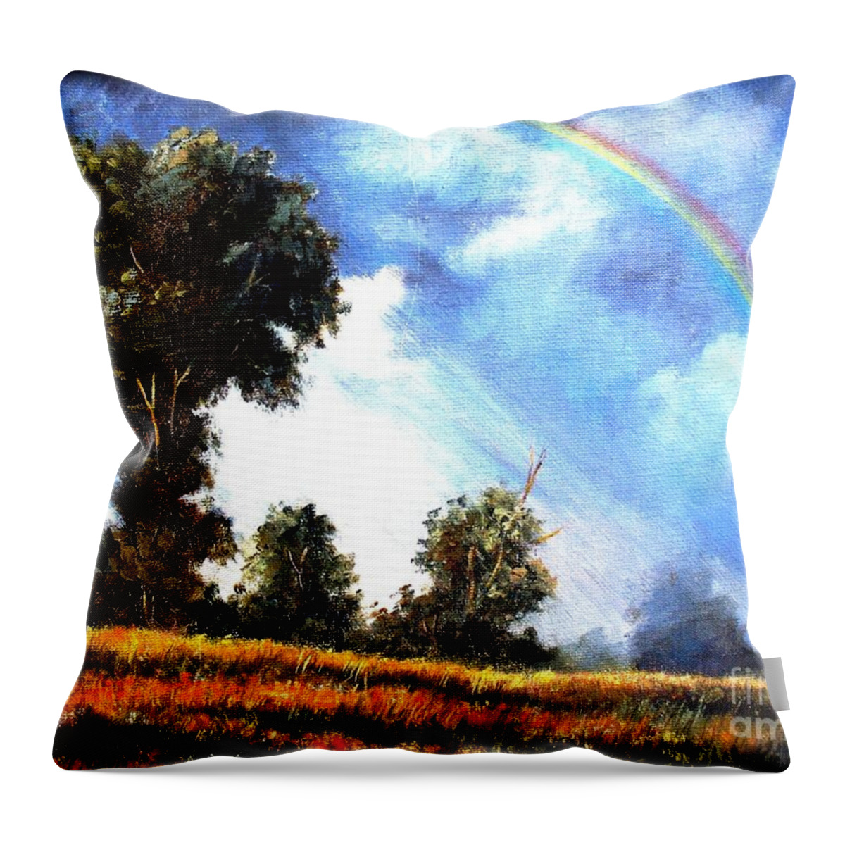 Rainbow Throw Pillow featuring the painting The Promise by Hazel Holland
