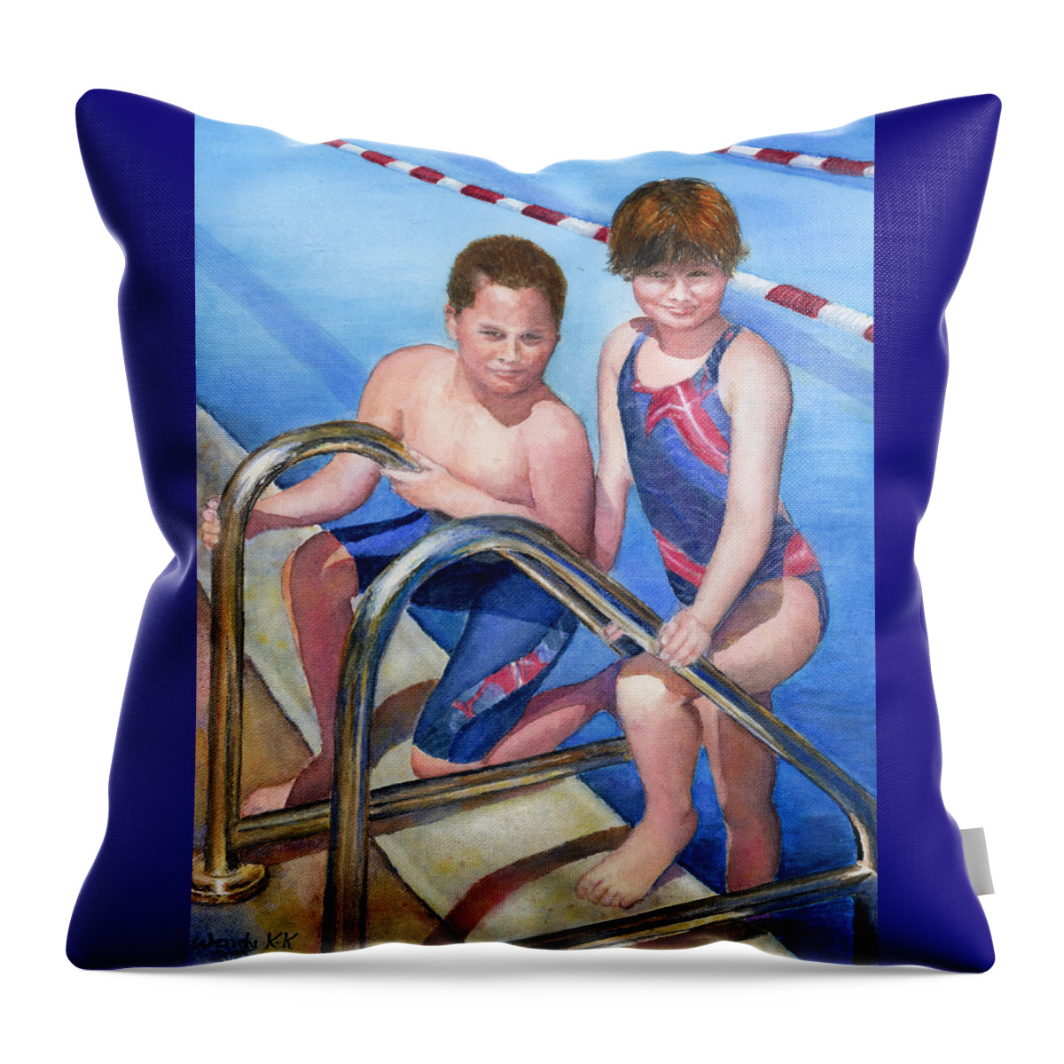 Swimming Pool Throw Pillow featuring the painting The Proud Swimmers by Wendy Keeney-Kennicutt