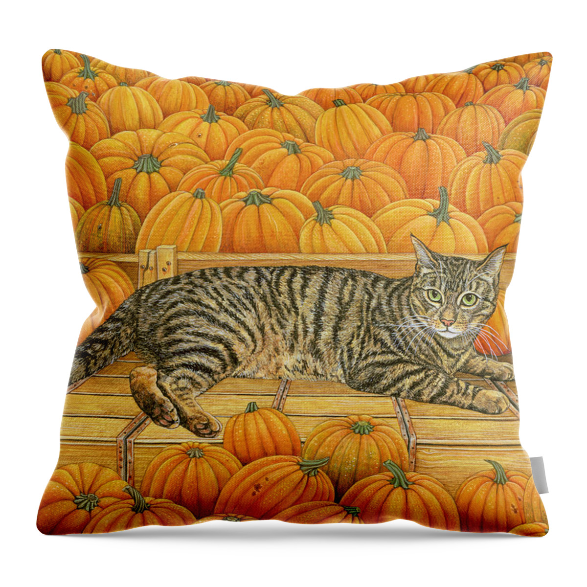 Pumpkin Throw Pillow featuring the painting The Pumpkin Cat by Ditz