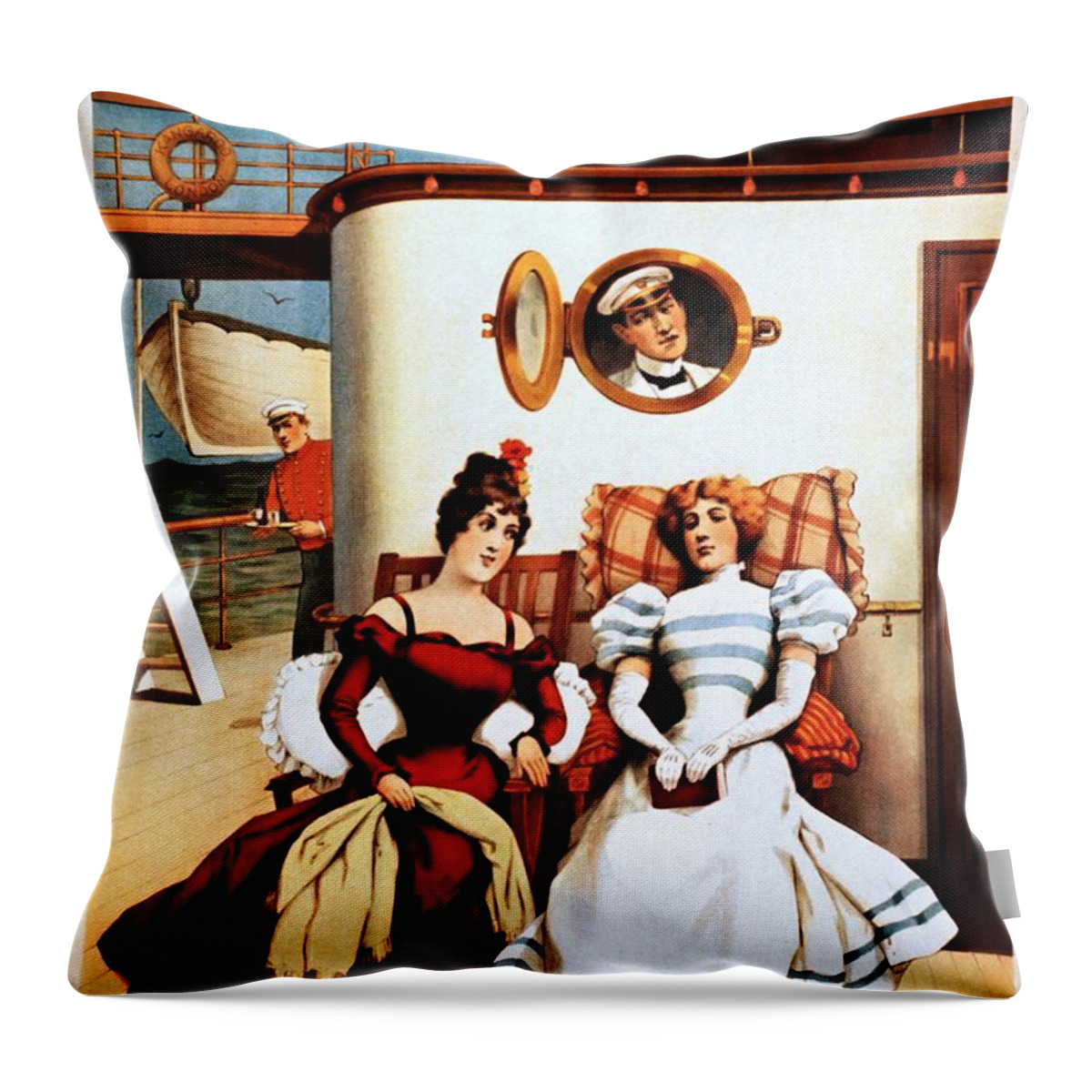 Theatrical Poster Throw Pillow featuring the painting The Purser, theatrical poster, 1898 by Vincent Monozlay
