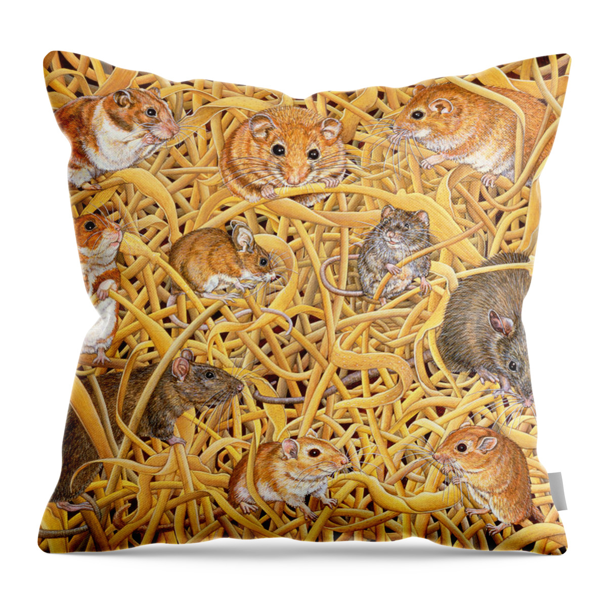 Harvest Mice Throw Pillow featuring the painting The Raiders of the Ark by Ditz