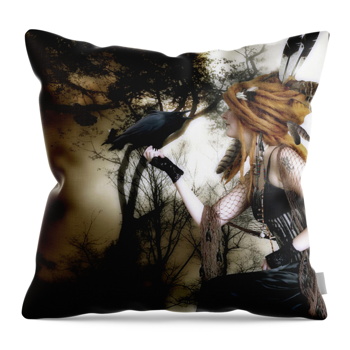 Nevermore Throw Pillow featuring the digital art The Raven by Shanina Conway
