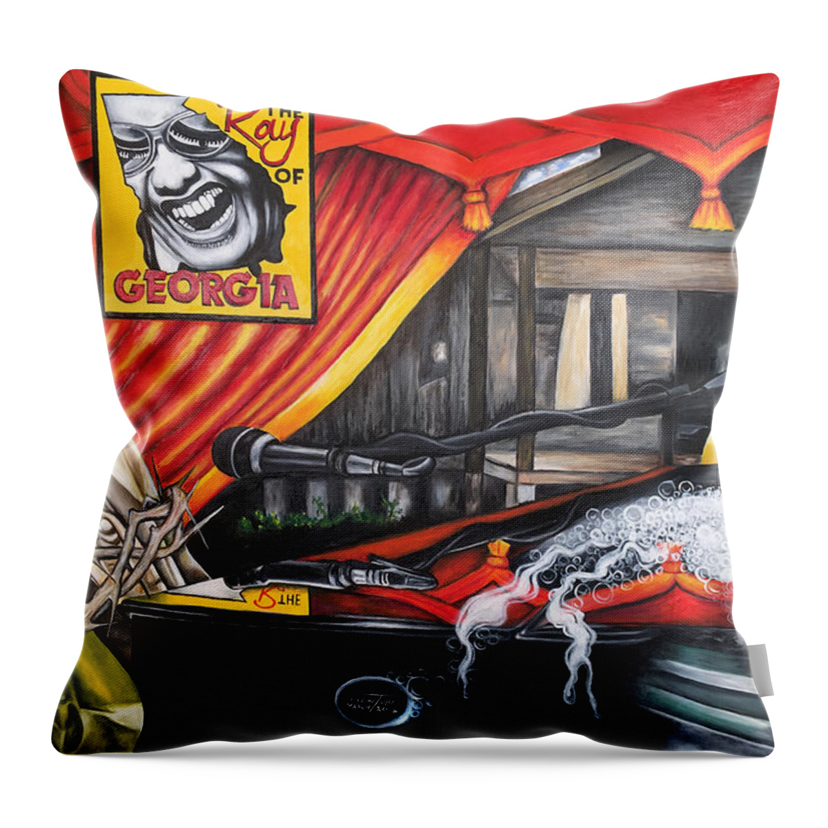 Addiction Throw Pillow featuring the painting The Ray of Georgia Unchained My Hands by O Yemi Tubi