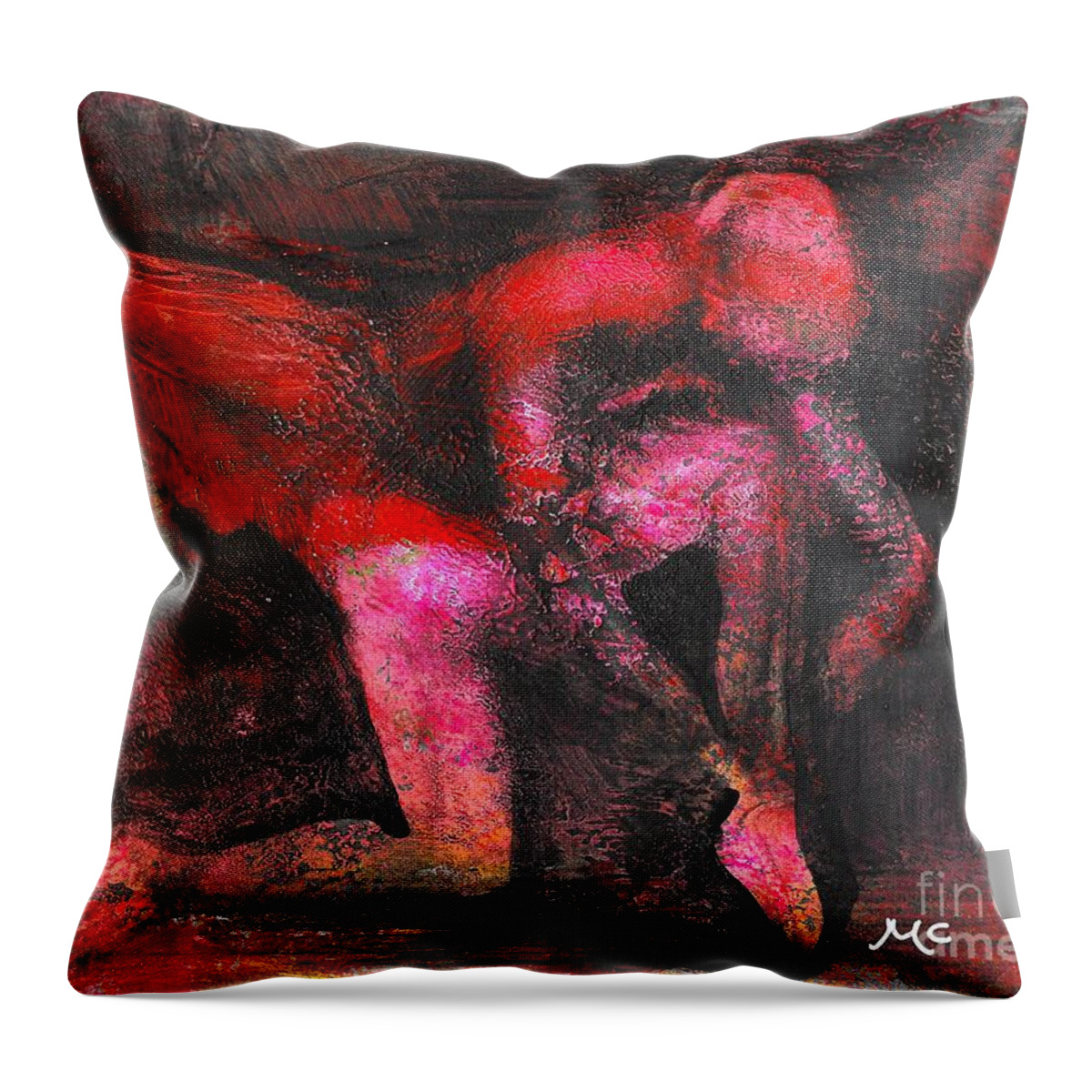 Dancer Throw Pillow featuring the mixed media The Red Dancer by Mafalda Cento