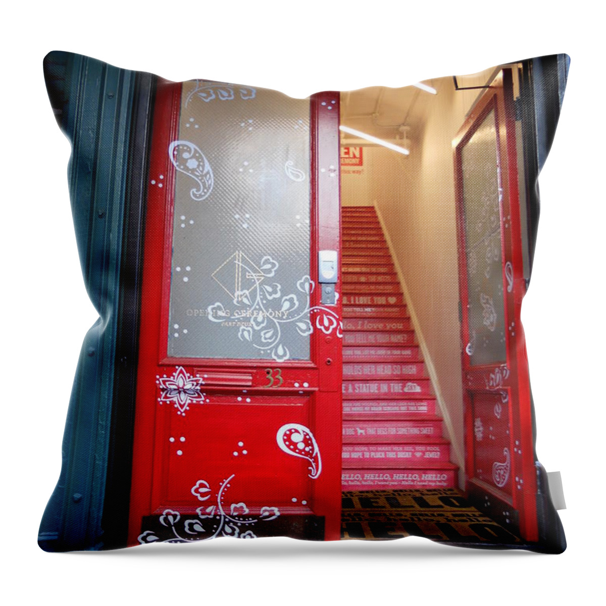 Red Throw Pillow featuring the photograph The Red Door by Natalie Claire Bradley