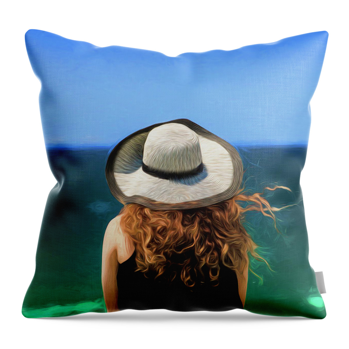Red Headed Girl Throw Pillow featuring the photograph The red headed girl in a hat by Sheila Smart Fine Art Photography