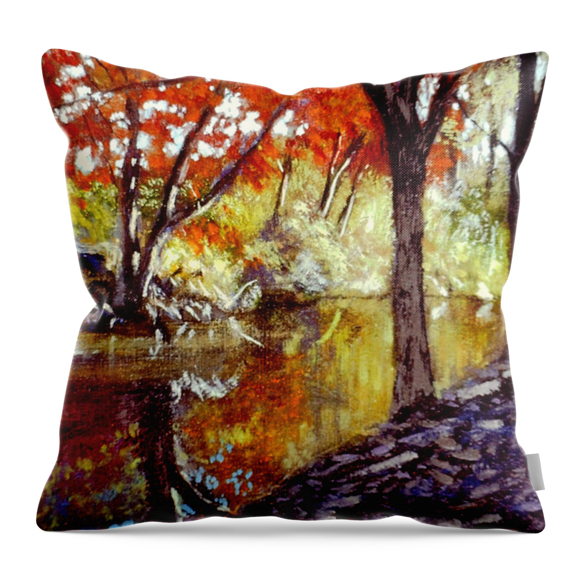 Stream Throw Pillow featuring the painting The Red Maple Race by David Zimmerman