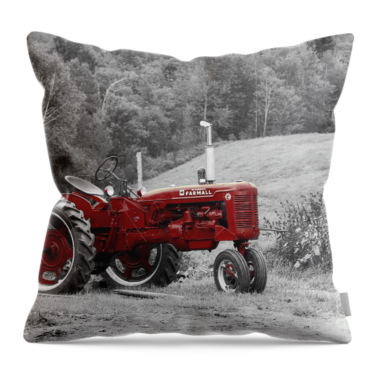 Tractor Throw Pillow featuring the photograph The Red Tractor by Aimelle Ml