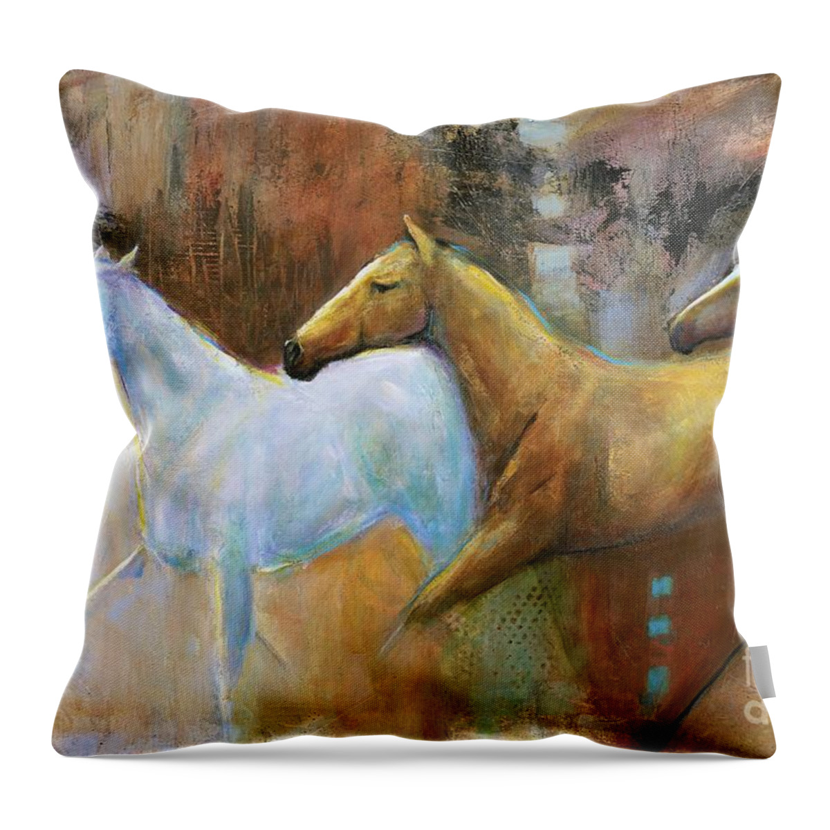 Equine Art Throw Pillow featuring the painting The Reflection of the White Horse by Frances Marino
