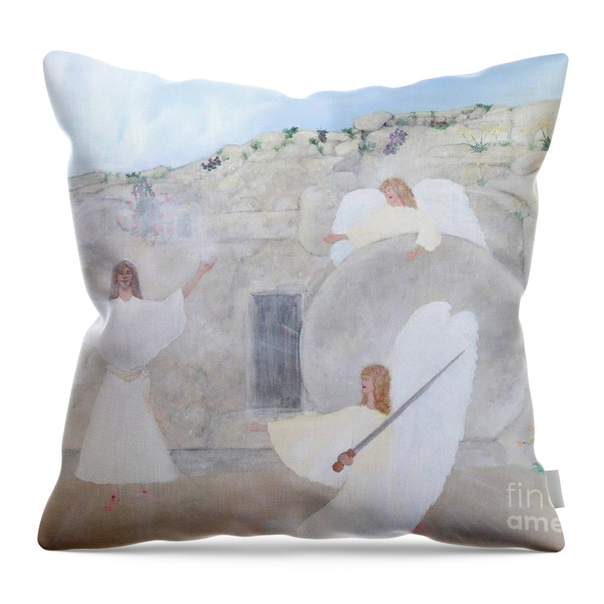 The Resurrection Of Jesus Christ Throw Pillow featuring the painting The Resurrection by Karen Jane Jones
