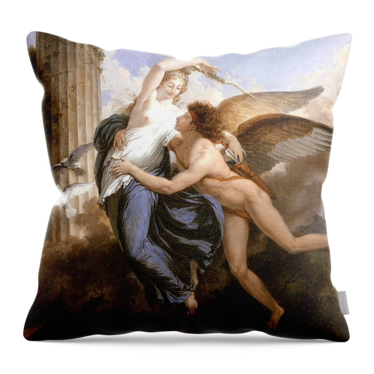 Cupid And Psyche Throw Pillow featuring the painting The Reunion of Cupid and Psyche by Jean Pierre Saint-Ours
